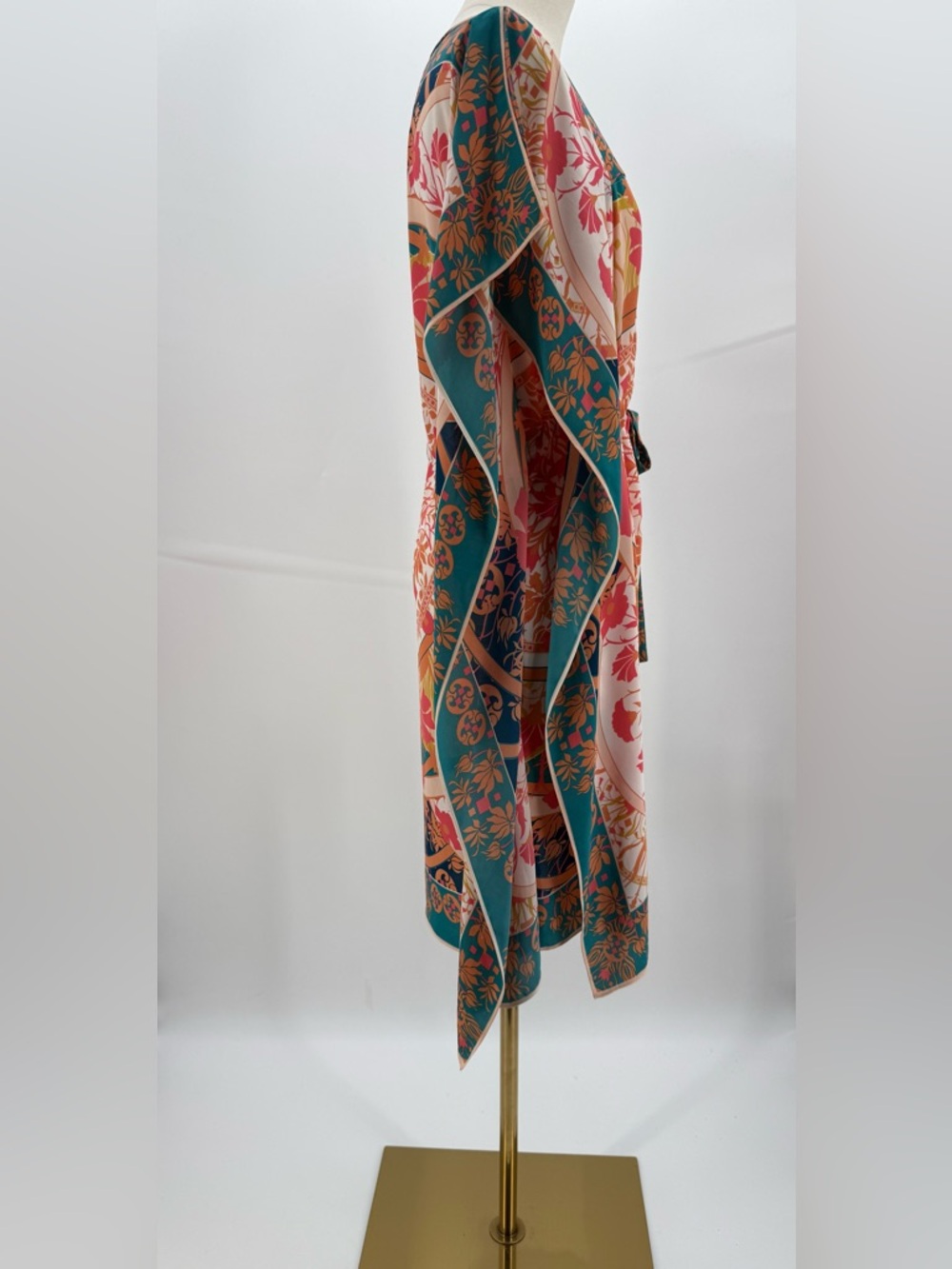 BCBGMAXAZRIA Inesa Floral Kaftan Tunic Kimono Coral Print Mini Dress Size XS - Picture 3 of 12